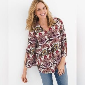 Chicos‎ Paisley Bell Sleeve Split Cuff V Neck Blouse Top Women's Medium